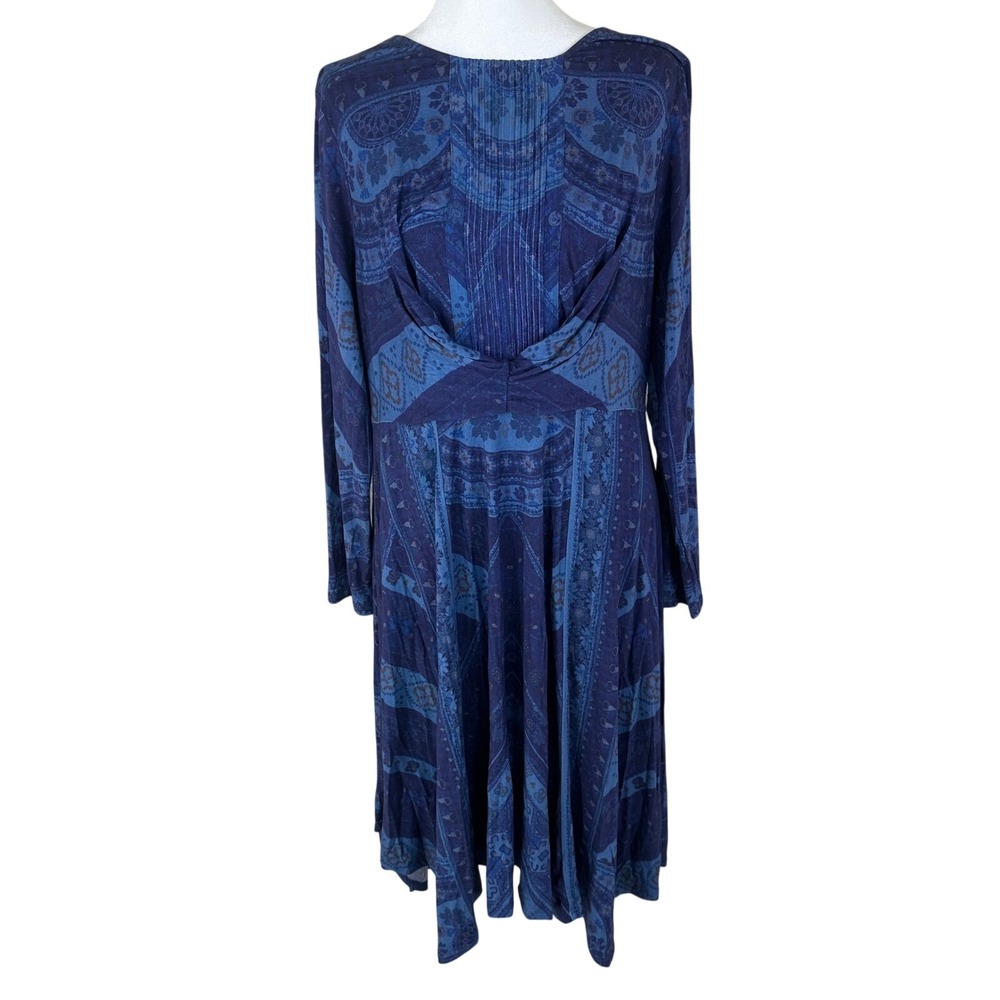 Soft Surroundings Midi Dress Women PM Blue Modal Boho Mosaic Print‎ Long Sleeve